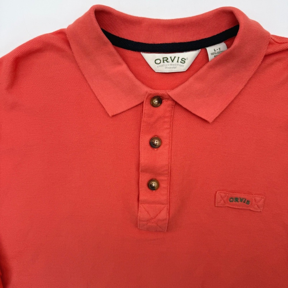 Orvis Polo Shirt Men LT Coral Sporting Traditions Pique Short Sleeve Logo Cotton
